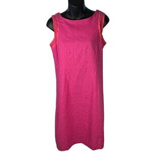Barbie Core Pink Sleeveless Linen Blend Midi Sheath Dress Women’s 8 Orange Trim